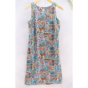 Talbots Tropical Safari Shift Dress Sz S Jersey Animal Print Office Novelty